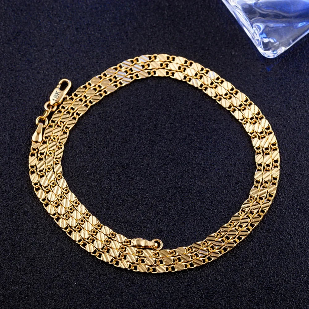 ✨ Colar Fashion Banhado a Ouro 18K | Corrente Lateral Fina 2MM | Tamanhos 16'' a 30'' | Unissex | Acabamento em Prata 925