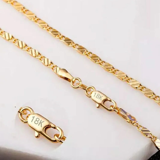 ✨ Colar Fashion Banhado a Ouro 18K | Corrente Lateral Fina 2MM | Tamanhos 16'' a 30'' | Unissex | Acabamento em Prata 925